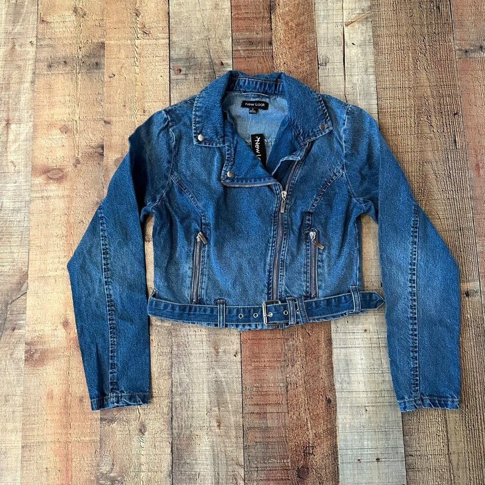 New Look blue denim jean jacket cropped women's small